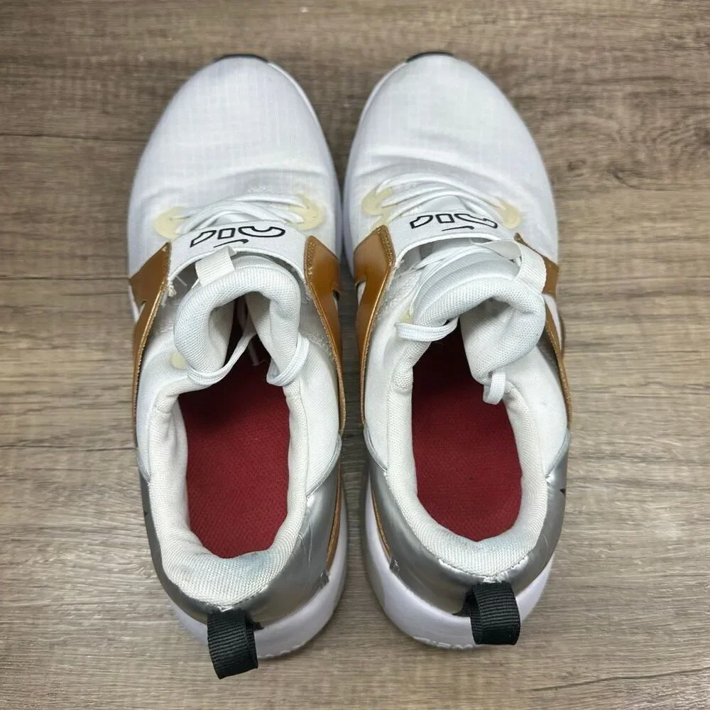 Nike~Women’s~Air‎ Max Bella TR 5 White/Gold/Silver Running Shoes~Size 9